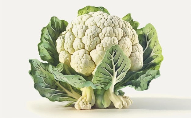 a drawn cauliflower on white background watercolor green vegetable illustrations ai generated