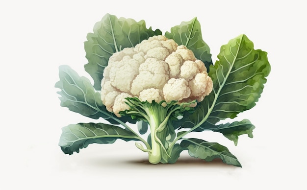 a drawn cauliflower on white background watercolor green vegetable illustrations ai generated