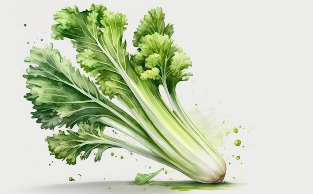 drawn celery on white background watercolor green vegetable illustrations ai generated