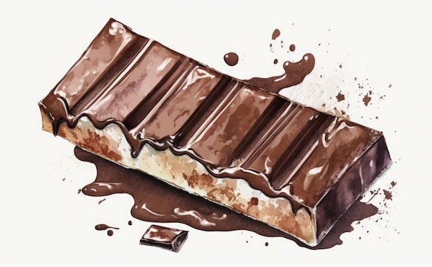 A drawn chocolate bar on white background watercolor organic sweets food illustrations ai generated