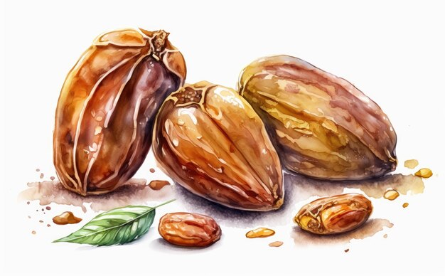 A drawn dates on white background watercolor fruits organic food illustrations ai generated