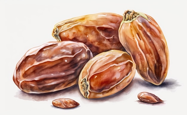 A drawn dates on white background watercolor fruits organic food illustrations ai generated