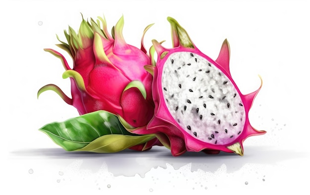 a drawn dragon fruit on white background watercolor fruits healthy food illustrations ai generated