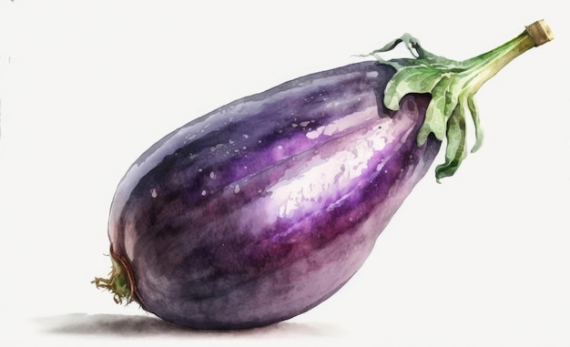 A drawn eggplant on white background watercolor vegetable organic food illustrations ai generated