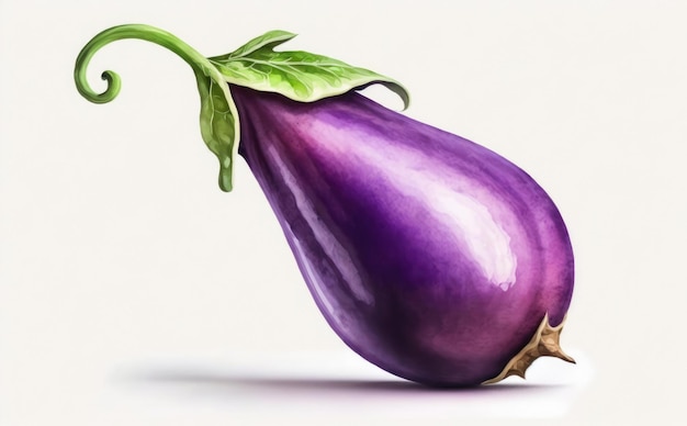 A drawn eggplant on white background watercolor vegetable organic food illustrations ai generated