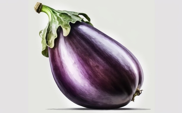 A drawn eggplant on white background watercolor vegetable organic food illustrations ai generated