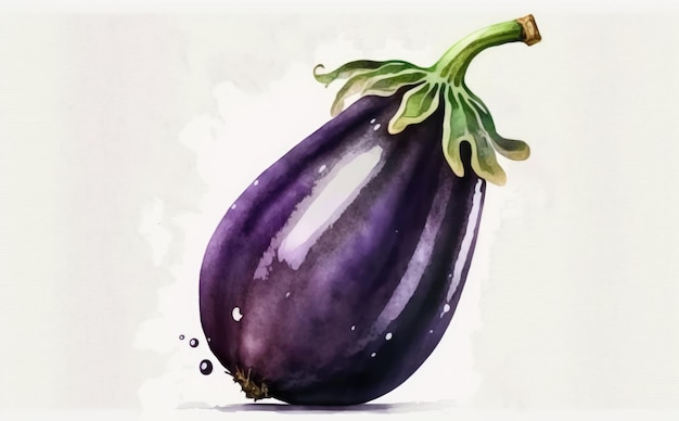 A drawn eggplant on white background watercolor vegetable organic food illustrations ai generated