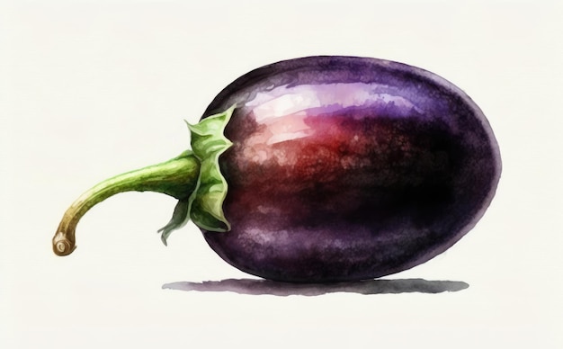 A drawn eggplant on white background watercolor vegetable organic food illustrations ai generated