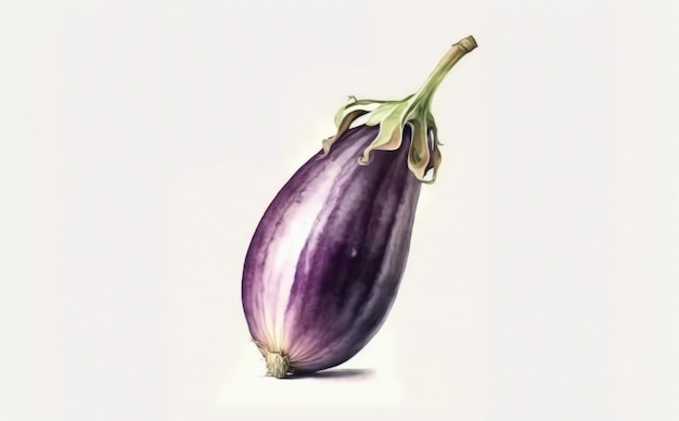 A drawn eggplant on white background watercolor vegetable organic food illustrations ai generated