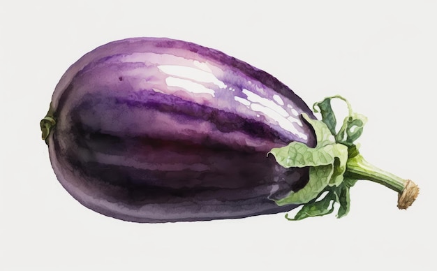 A drawn eggplant on white background watercolor vegetable organic food illustrations ai generated