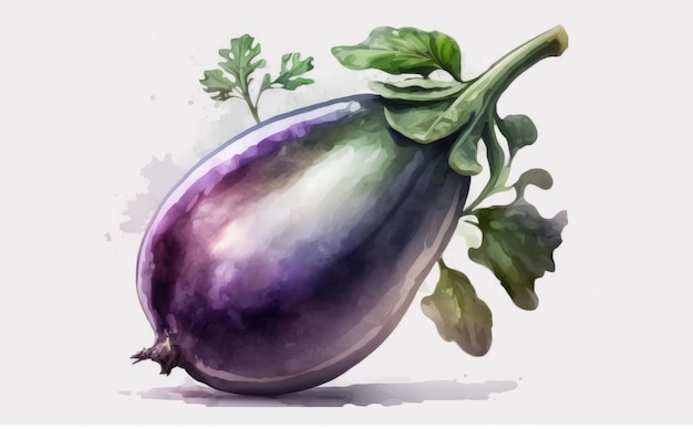 A drawn eggplant on white background watercolor vegetable organic food illustrations ai generated