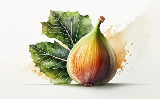 A drawn fig on white background watercolor tropical fruit organic food illustrations ai generated