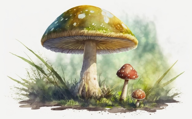 drawn forest mushrooms on white background watercolor organic food illustrations ai generated