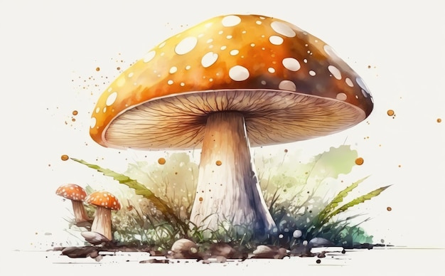 drawn forest mushrooms on white background watercolor organic food illustrations ai generated