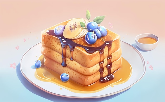 Drawn french toast with syrup sandwich for breakfast watercolor breakfast food ai generated