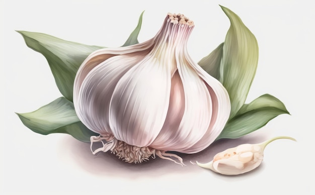 a drawn garlic on white background watercolor vegetables illustrations ai generated