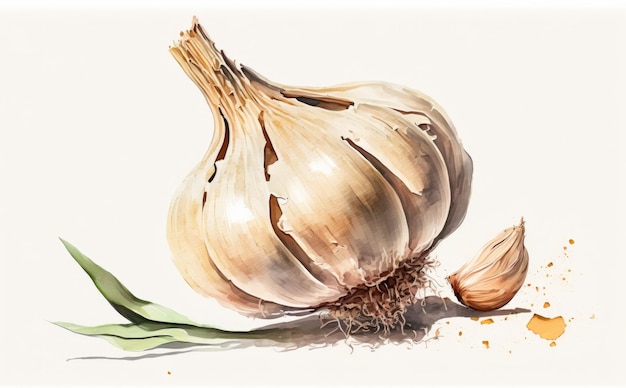 a drawn garlic on white background watercolor vegetables illustrations ai generated