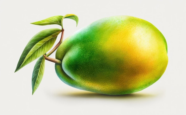 Drawn green mango on white background watercolor tropical exotic fruit organic food ai generated