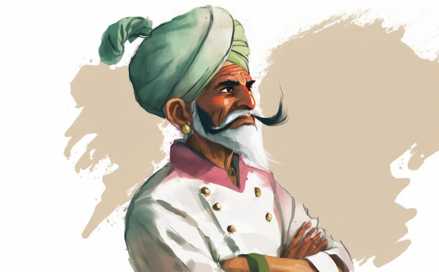 a drawn indian man chef on white background watercolor restaurant illustrations ai generated