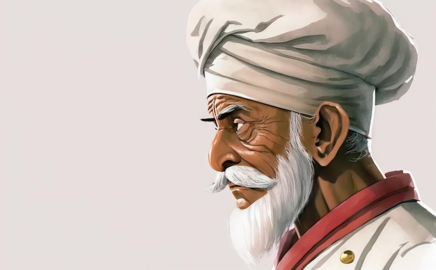 a drawn indian man chef on white background watercolor restaurant illustrations ai generated