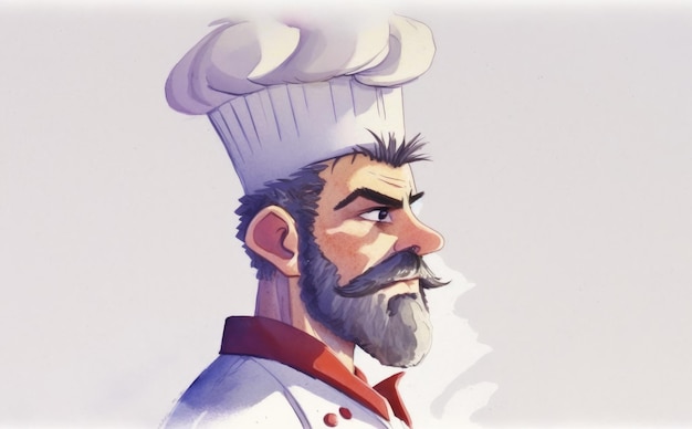 a drawn man chef on white background watercolor restaurant illustrations ai generated