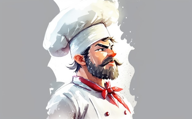 a drawn man chef on white background watercolor restaurant illustrations ai generated