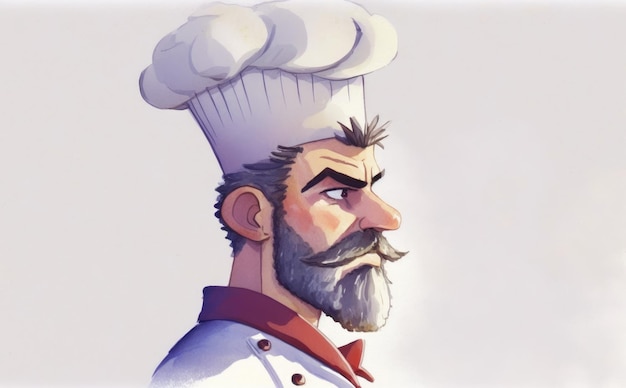 a drawn man chef on white background watercolor restaurant illustrations ai generated