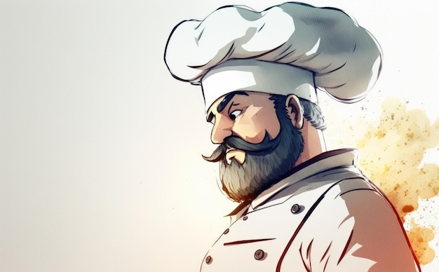 a drawn man chef on white background watercolor restaurant illustrations ai generated