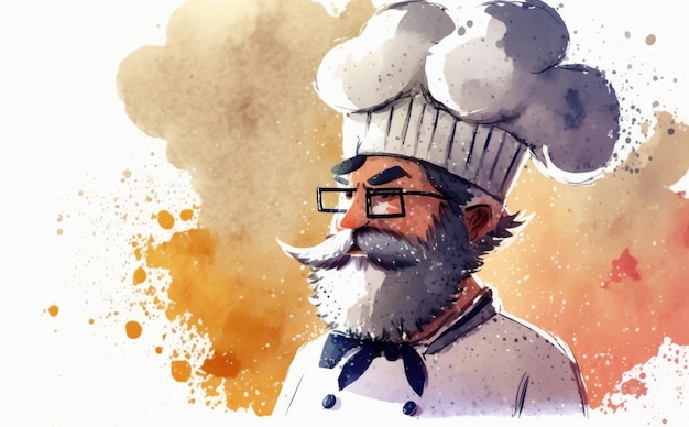 a drawn man chef on white background watercolor restaurant illustrations ai generated