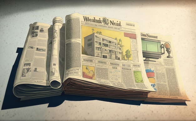 drawn newspapers and cup of coffee watercolor illustrations ai generated