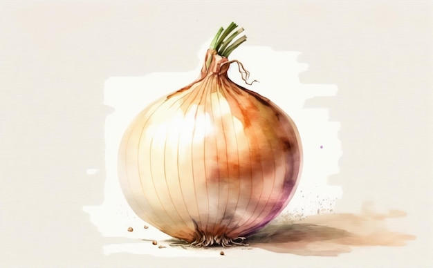 a drawn onion on white background watercolor vegetables organic illustrations ai generated