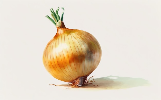 a drawn onion on white background watercolor vegetables organic illustrations ai generated