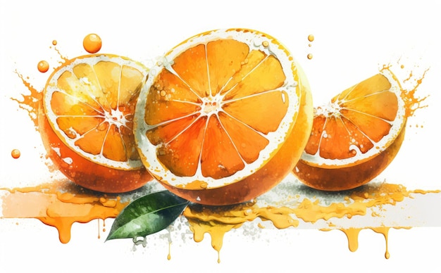 A drawn oranges on white background watercolor fruit organic food illustrations ai generated