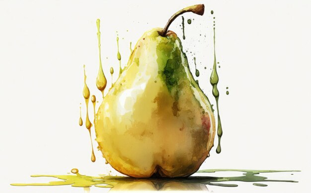 A drawn pear on white background watercolor fruit organic food illustrations ai generated