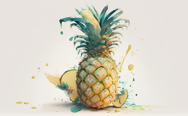 A drawn pineapple on white background watercolor fruit organic food illustrations ai generated