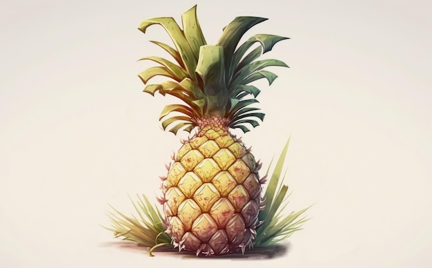 A drawn pineapple on white background watercolor fruit organic food illustrations ai generated