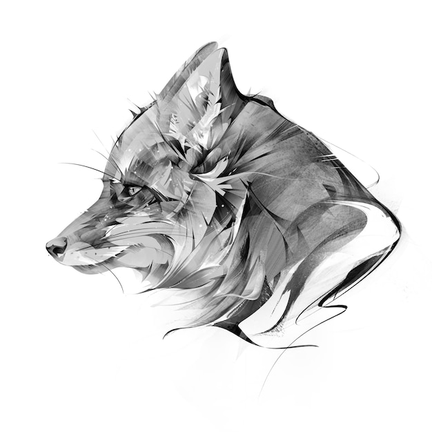 Drawn portrait of animal fox on white background