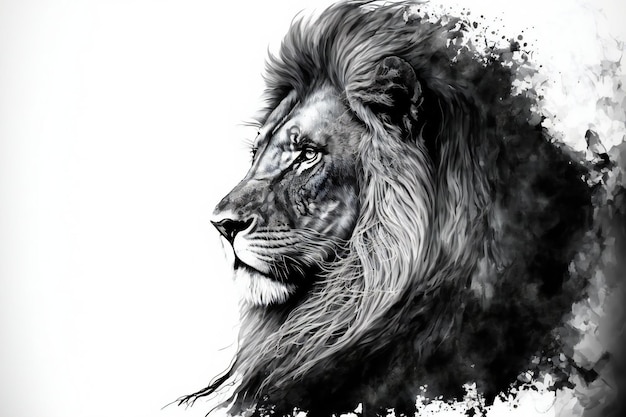 Drawn portrait of an lion on a white background animals wildlife