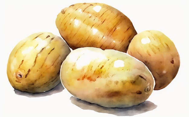 a drawn potatoes on white background watercolor vegetable organic illustrations ai generated