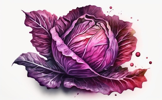 a drawn purple cabbage on white background watercolor vegetable organic illustrations ai generated