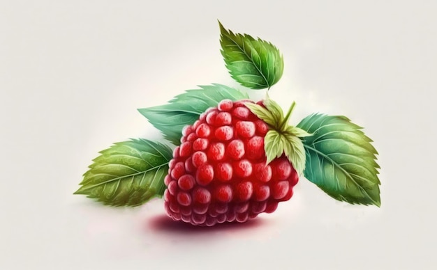 Photo a drawn raspberry on white background watercolor berries organic food illustrations ai generated