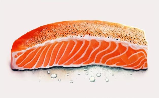 A drawn raw salmon steak on white background watercolor organic seafood illustrations ai generated