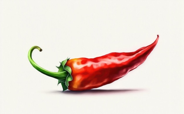 A drawn red chili pepper on white background watercolor organic illustrations ai generated