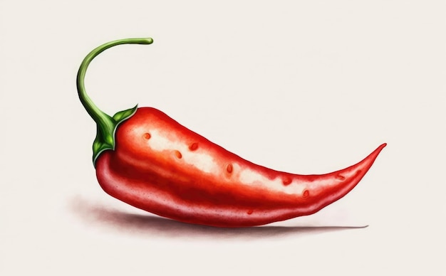 A drawn red chili pepper on white background watercolor organic illustrations ai generated