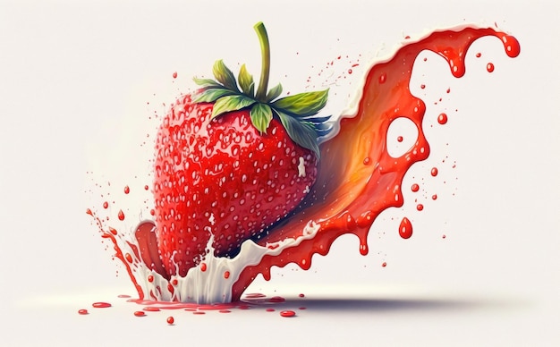 A drawn strawberry on white background watercolor berries organic food illustrations ai generated