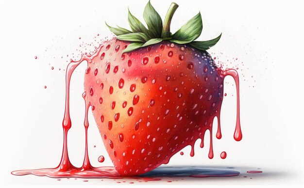 A drawn strawberry on white background watercolor berries organic food illustrations ai generated