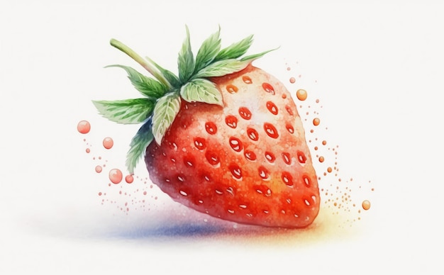 A drawn strawberry on white background watercolor berries organic food illustrations ai generated