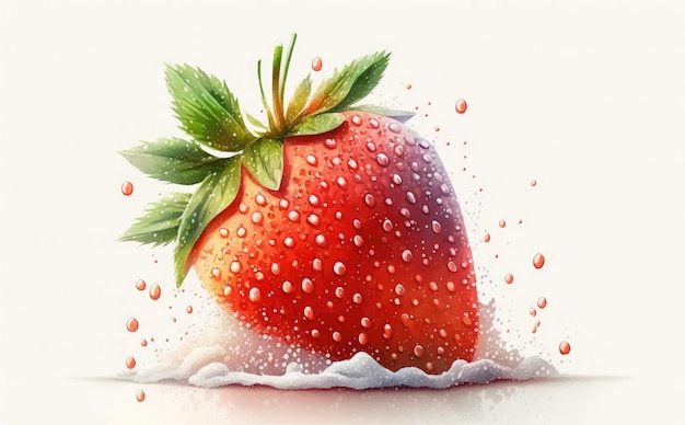 A drawn strawberry on white background watercolor berries organic food illustrations ai generated