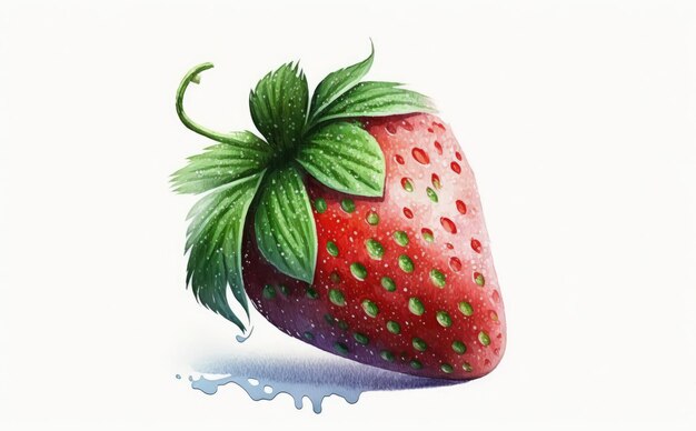 A drawn strawberry on white background watercolor berries organic food illustrations ai generated