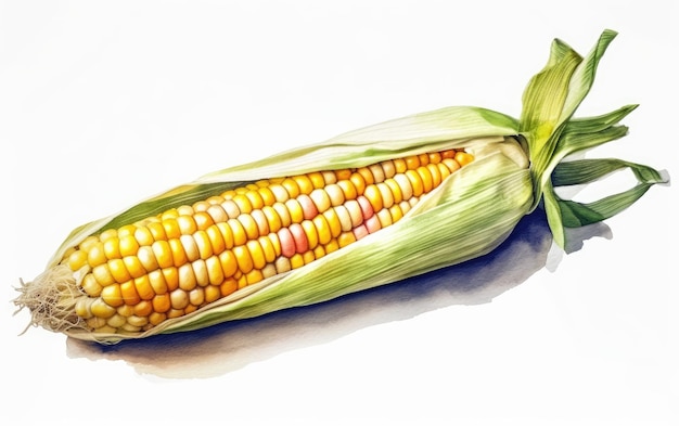 a drawn sweetcorn on white background watercolor vegetables healthy food illustrations ai generated